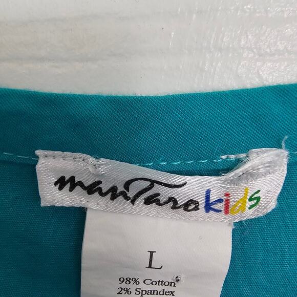 ManTaro Kids Blue Green Flamingo Print Girls Dress Large - Picture 2 of 6